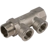 Коллектор VALTEC 3/4" на 2 выхода 1/2"В магистральный без кранов, никель VTc.550.N.0502