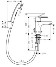Смеситель Hansgrohe Focus 31926 для умывальника с гигиенич. душем, без донного клапана, однозахват
