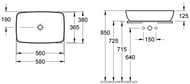 Раковина Villeroy & Boch Artis PLUS 4172 58 R1 (580х380х120) без отвер. под смеситель, без перелива