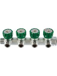 Коллектор регулируемый FAR 3/4"ВН на 4 отвода 1/2"Н, с плоским уплотнением, FK 3824 3412TP