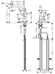 Чертёж Смеситель Hansgrohe Talis M54 для кухни 270 вытяжной душ, 1jet sBox, под сталь 72809800