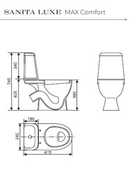 Унитаз компакт Sanita Luxe MAX Comfort (615x390x745) сиденье из дюропласта, микролифт WC.CC/Max/2-DM/WHT.G/S1