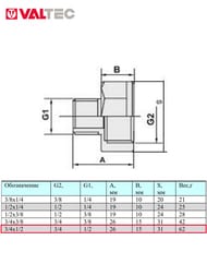 Переходник VALTEC  1/2"Н х 3/4"В, латунь никелированная, VTr.592.N.0504 — изображение 5