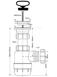 Сифон бутылочный McAlpine (1 1/2"х40мм) укороченный, выпуск, пробка MRSK2