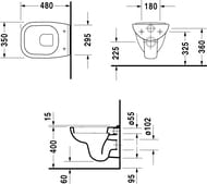 Унитаз подвесной DURAVIT D-CODE 350х480х355 горизонтальный выпуск 22110900002