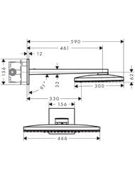 Чертёж Верхний душ Hansgrohe Rainmaker Select 460 2jet (466х300) встраиваемый, хром/белый 24005400