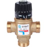 Термостатический смес. клапан STOUT для систем отопления и ГВС 3/4" НР 35-60°С KV 1,6 м3/ч