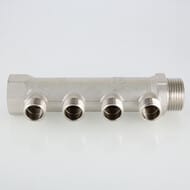 Коллектор VALTEC 3/4" на 4 выхода 1/2"Н магистральный без кранов, никель VTc.500.N.0504