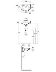Раковина подвесная Simas ARCADE (375х280х140) отверстие под смеситель слева AR 035