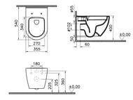 Унитаз подвесной Vitra Sento 365х540х340 без сиденья,антибактер. покр.,черный мат. 7748B083-0101