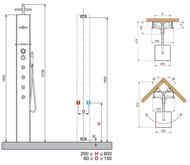 Душевая панель Novellini Cascata 1 223х2108 мм, г/м, смеситель, верх. и ручной душ, черный CASC1VM-H