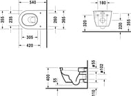 Унитаз подвесной DURAVIT DARLING NEW 365х540х290 горизонтальный выпуск, крепление 2545090000