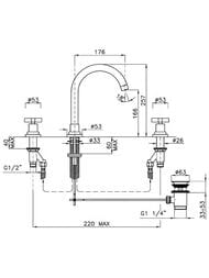 Смеситель для раковины Nicolazzi Mac Kinley 05 2208OS29 двухзахватный, на 3 отв., д/к, бронза браш — изображение 2