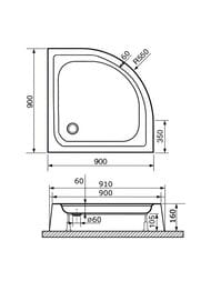 Душевой поддон RGW LUX/TN-Р (900х900х160) полукруглый, акрил, с ножками, белый 16180499-41
