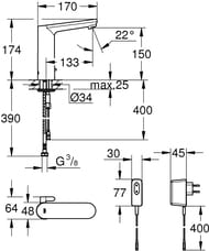 Смеситель Grohe Eurosmart Cosmopolitan E 36421000 для умывальника, бесконтактный, L-Size со смешиванием