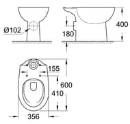 Чаша унитаза-компакт Grohe Bau Ceramic 39349000 (356х400х600) безободковая, горизонтальный выпуск