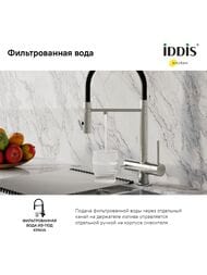 Смеситель Iddis ACE для кухни, с каналом для фильтров. воды, гибкий излив, цвет: сатин ACEBNFFi05