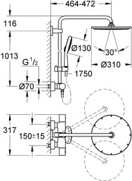 ������� ������� Grohe Rainshower Cosmo 27968000 ��������� ��� ����, ������� � ������ ���, ������