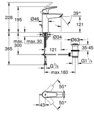 Смеситель для раковины Grohe EuroSmart 121 мм, с донным клапаном, однозахватный, хром 23322003