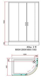 Душевой уголок BAND HOURS ALBA-2 R (800x1200x2000) стекло прозр.с бел. полоск/проф.хром, низ.поддон