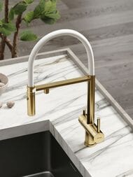 Смеситель для кухни SANCOS Imola SC4010BG гибкий излив, канал фильтр. воды, брашир.золото