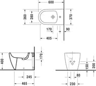 Биде напольное DURAVIT ME by Starck 370х600х400 с отверстием под смеситель 2289100000
