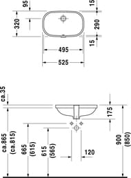 Умывальник встраиваемый снизу DURAVIT D-CODE 495х290х175 без площ.под смес,перелив 0338490000