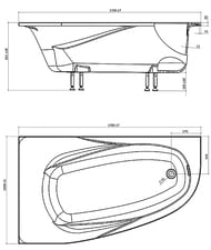 Ванна угловая асимметричная Astra-Form Селена 01010080 (1700х1000х631)левая,иск.камень,ножки,RAL