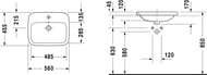 Умывальник встраив. Duravit DuraStyle 560х455х170 покрытие WG, отв.под смес., перелив 03745600001