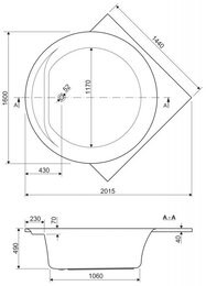 Ванна акриловая CEZARES FI CORNER 160х160 угловая, симметричная FI CORNER-160-160-49