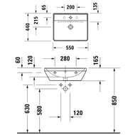 Умывальник подвесной Duravit D-Neo 550х440перелив, отверстие под смеситель, белый 2366550000