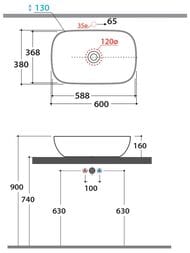 Раковина Globo T-EDGE (600х380х160) накладная, без отверстия под смеситель, белая B6R60BI — изображение 2