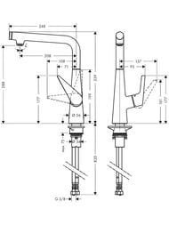 Чертёж Смеситель Hansgrohe Talis Select M51 для кухни 300 поворотный излив хром 72820000