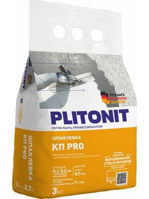 Шпаклевка финишная PLITONIT КП Pro на полимерной основе для стен и потолков, 3кг