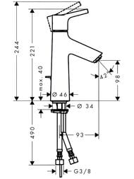 Чертёж Смеситель Hansgrohe Talis S 72020000 для раковины, однорычажный, с донным клапаном, хром