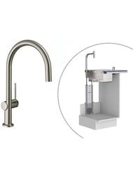 Смеситель Hansgrohe Talis M54 для кухни 210 вытяжной душ, поворотный излив 1jet sBox сталь 72803800 — миниатюра 1