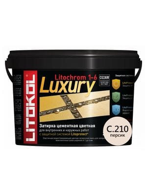 Затирка цементная LITOCHROM 1-6 LUXURY C.210 водоотталкивающая, персик, ведро 2 кг