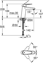 Смеситель Grohe EuroDisc Cosmopolitan 23449002 для умывальника, M-Size, без д/к