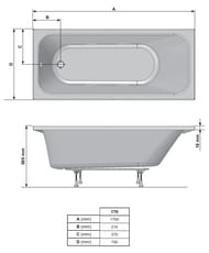 Ванна акриловая RAVAK Chrome Slim C741300000 1700х750х610 цвет: белый