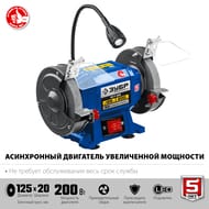 Точильный станок ЗУБР асинхронный ПСТ-125, 200Вт, 2950 об/мин, d=125мм, с подсветкой,