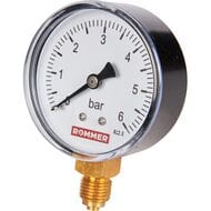 Манометр ROMMER, 0-6 бар, 1/4", D63мм, кл.2.5, боковое подключение (радиальное) RIM-0010-630608