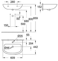 Умывальник Grohe Bau Ceramic 39421000 подвесной (609х152х442)