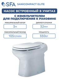 Насос SFA SANICOMPACT ELITE 360х555х490 встроенный в унитаз, для подключения к раковине