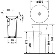 Раковина отдельностоящая Duravit White Tulip 2702500070 без отв. под смес, вывод в стену, белый