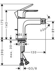 Смеситель для биде Hansgrohe Rebris E 72211670 со сливным гарнитуром, однозахватный, матовый чёрный — изображение 2