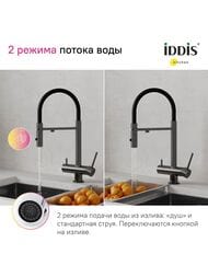 Смеситель Iddis ACE для кухни, с каналом для фильтрованной воды, гибкий излив, графит ACEGMFFi05