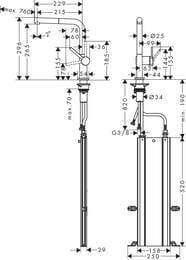 Смеситель Hansgrohe Talis M54 для кухни 270 вытяжной душ, поворотный излив 1jet sBox хром 72809000