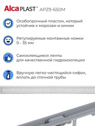 ������� ����� Alcaplast APZ9-650M c ������� L=650�� �=62�� �������, � ������.��������