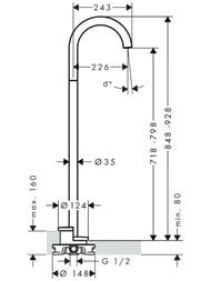 Излив Axor Uno 38412000 напольный для ванны, вынос 226 мм, хром — изображение 2