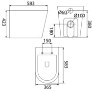 Унитаз приставной IDDIS Calipso Rimless (583х365х423) CALRDSEi26 безободковый, тонкое сиденье, белый